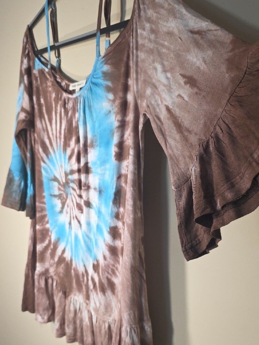 Indigo Thread Co. NIB Tie-Dye Ruffle Tunic | Size L | Boho Bell Sleeve Top - Picture 5 of 7